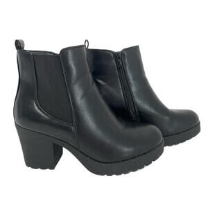 Moda Chics Black Booties Size 8 Chunky Heel Lug Sole Biker Fleece Lined